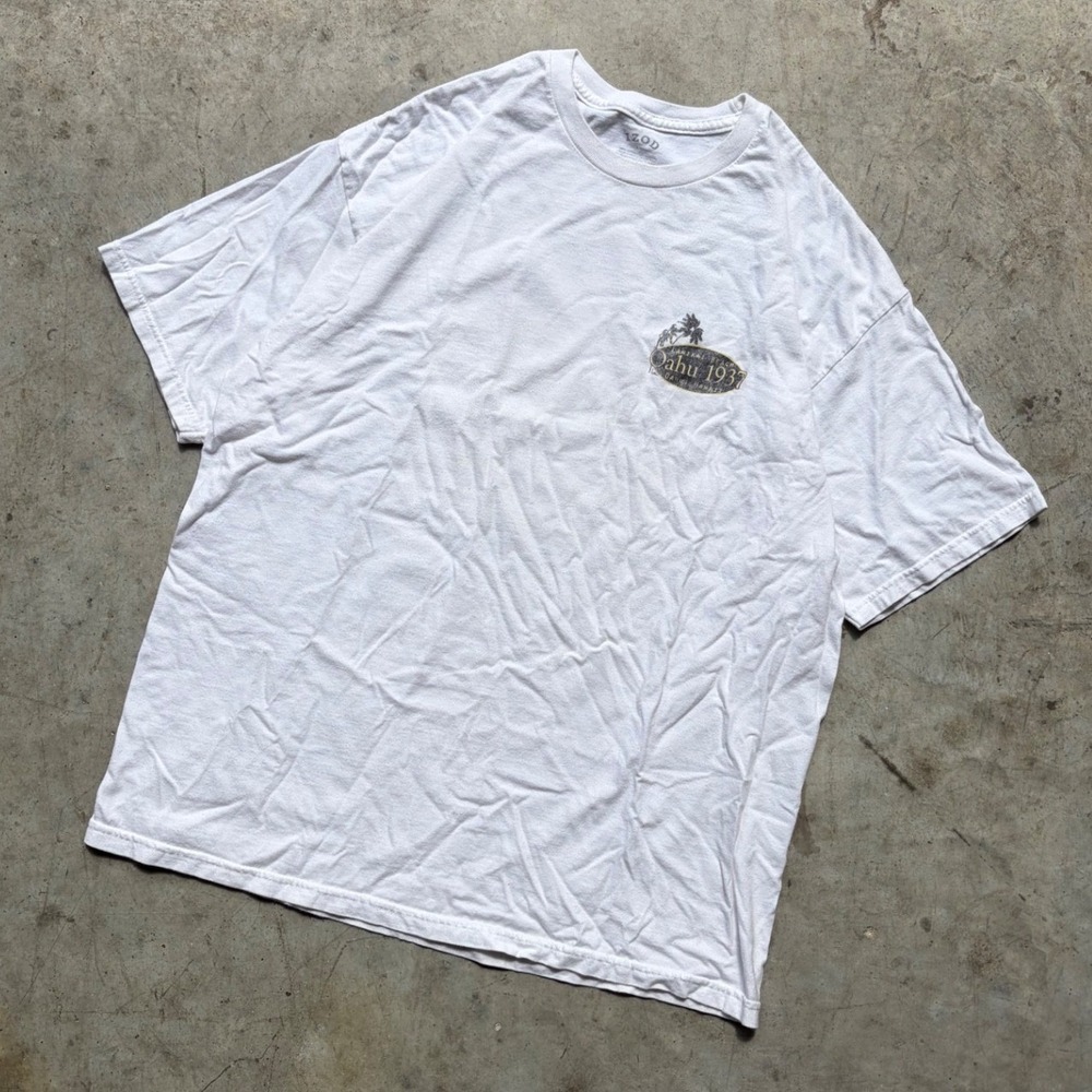 IZOD Mens Oahu 1937 Lanikai Beach Aloha Oe Graphic T-Shirt White Large